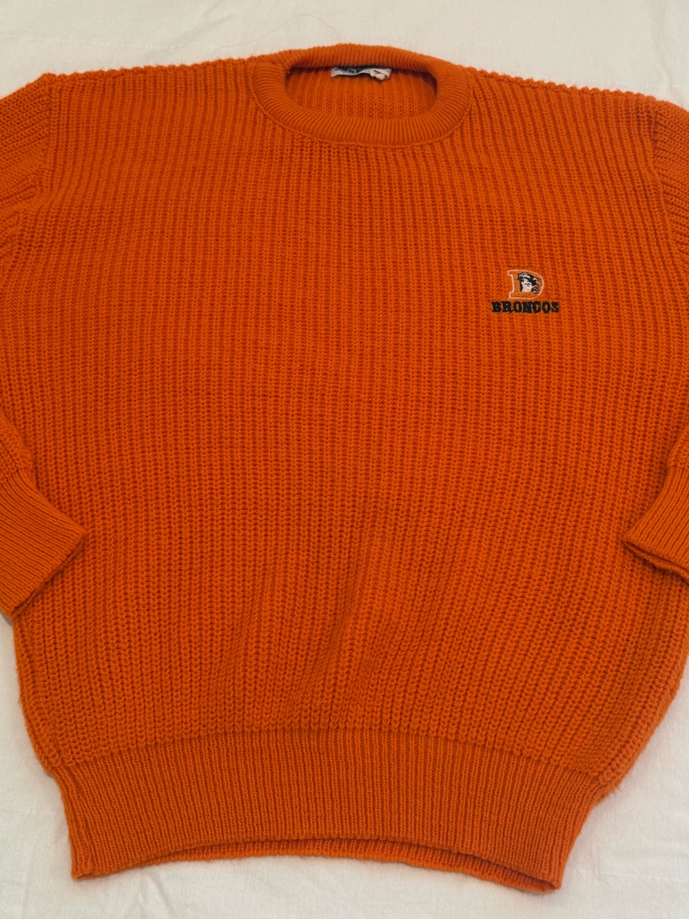 Vintage Denver Broncos Brandon Orange Knit Sweater Made in USA M